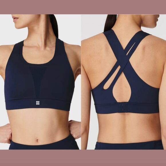 Sweaty Betty Sports Bra Navy Blue 34D/DD blue train Racerback - Picture 1 of 6